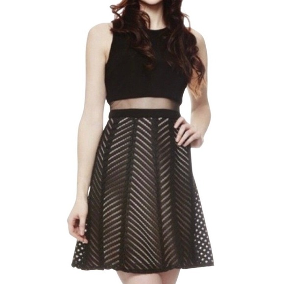 Betsy & Adam Dresses & Skirts - Betsy & Adam Black Sheer Illusion Mesh Party Fit & Flare Dress Cocktail Size 4